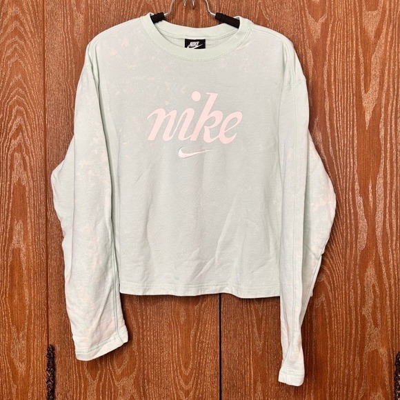 Nike Tops - Nike Womens Long Sleeve Crop Top Sweatshirt 1X Mint Green Tie Dye Logo Graphic